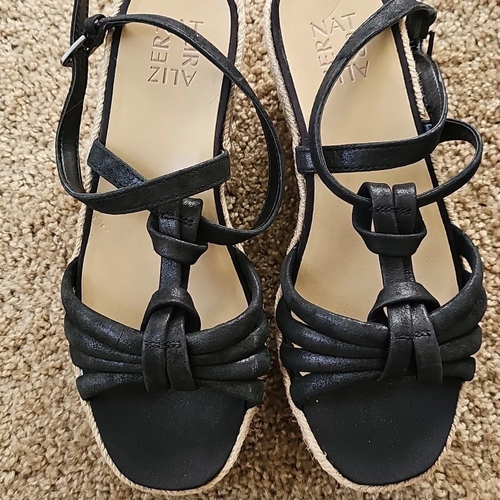 Naturalizer Odina Leather Espadrille Wedge ~ Black ~ NEW